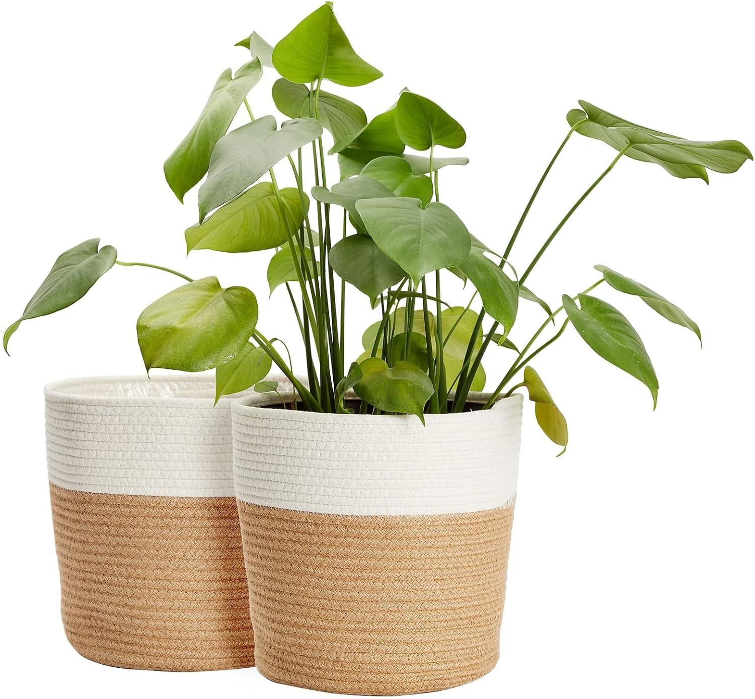 Juvale 2 Pack Decorative Jute Planter with Plastic Liner, Woven Basket for Plants, Floor, Storage, 11 In