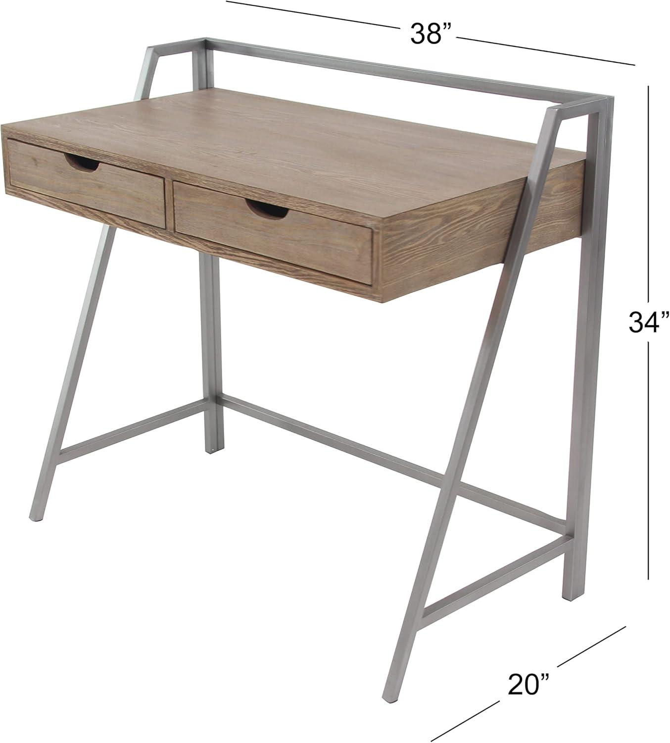 DecMode 38" x 34" Brown Wood Desk with Grey Metal Frame, 1-Piece