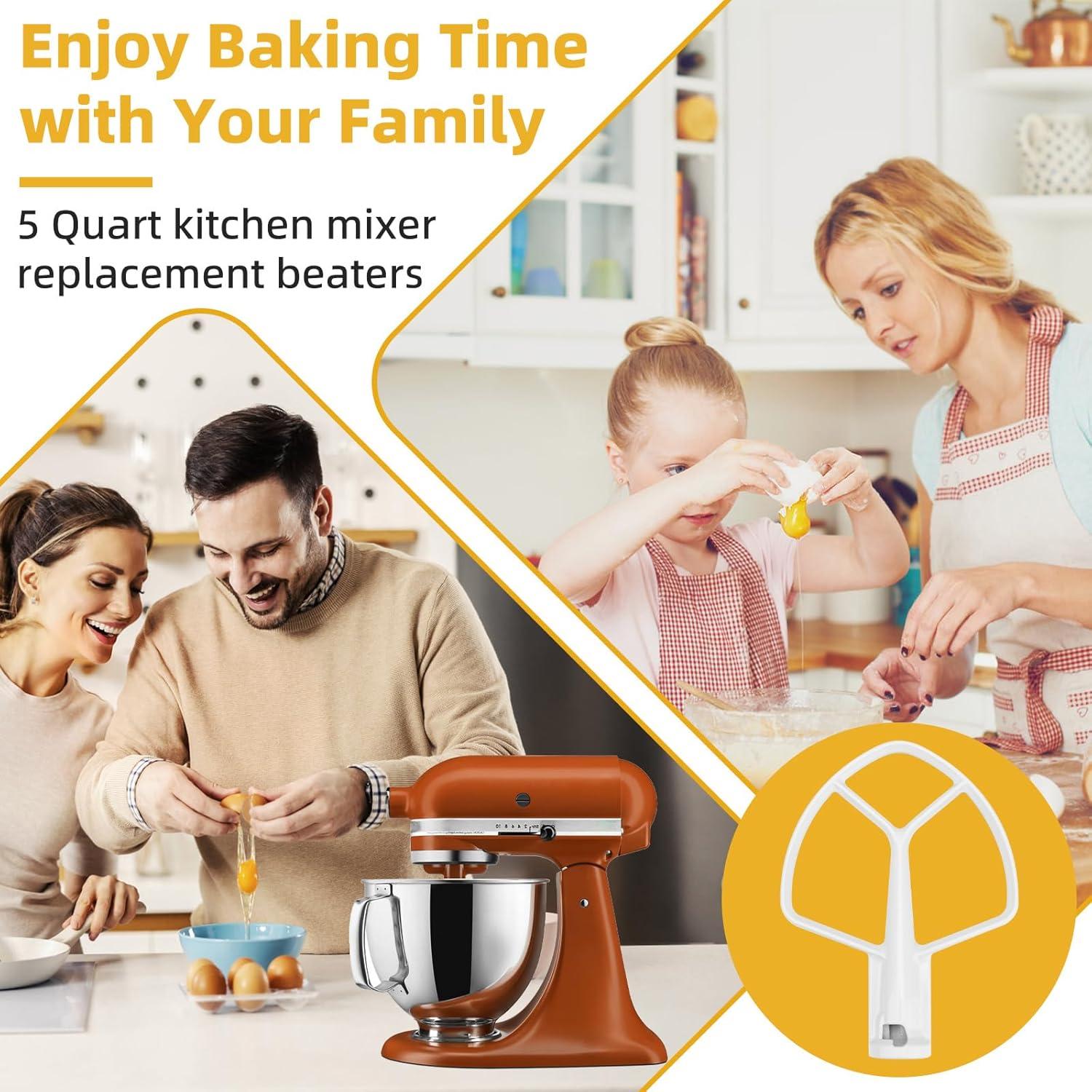 K5AB K5SS Coated Flat Beater Replacement for Kitchenaid 5 Qt Bowl Mixer K4 K5 KP50 KSM5 KSM50 KSM500PS KSM450, Paddle Attachment for Kitchenaid Mixer