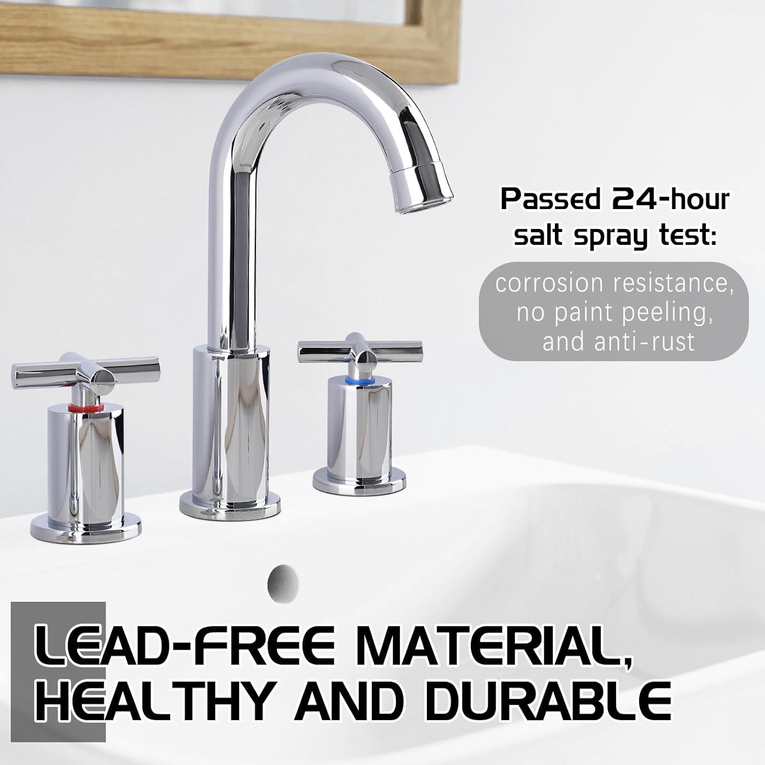 GXCROR Bathroom Faucets for Sink 3 Hole,2-Handle 8 inch Widespread Bathroom Sink Faucet with Pop Up Drain, Brushed Gold Basin Faucet Mixer Taps