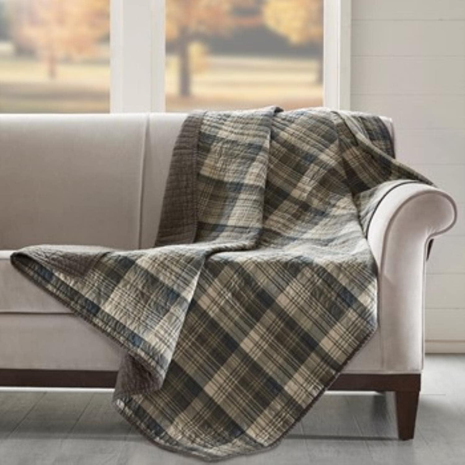 Taupe Cotton Reversible Quilted Throw with Wool Fill