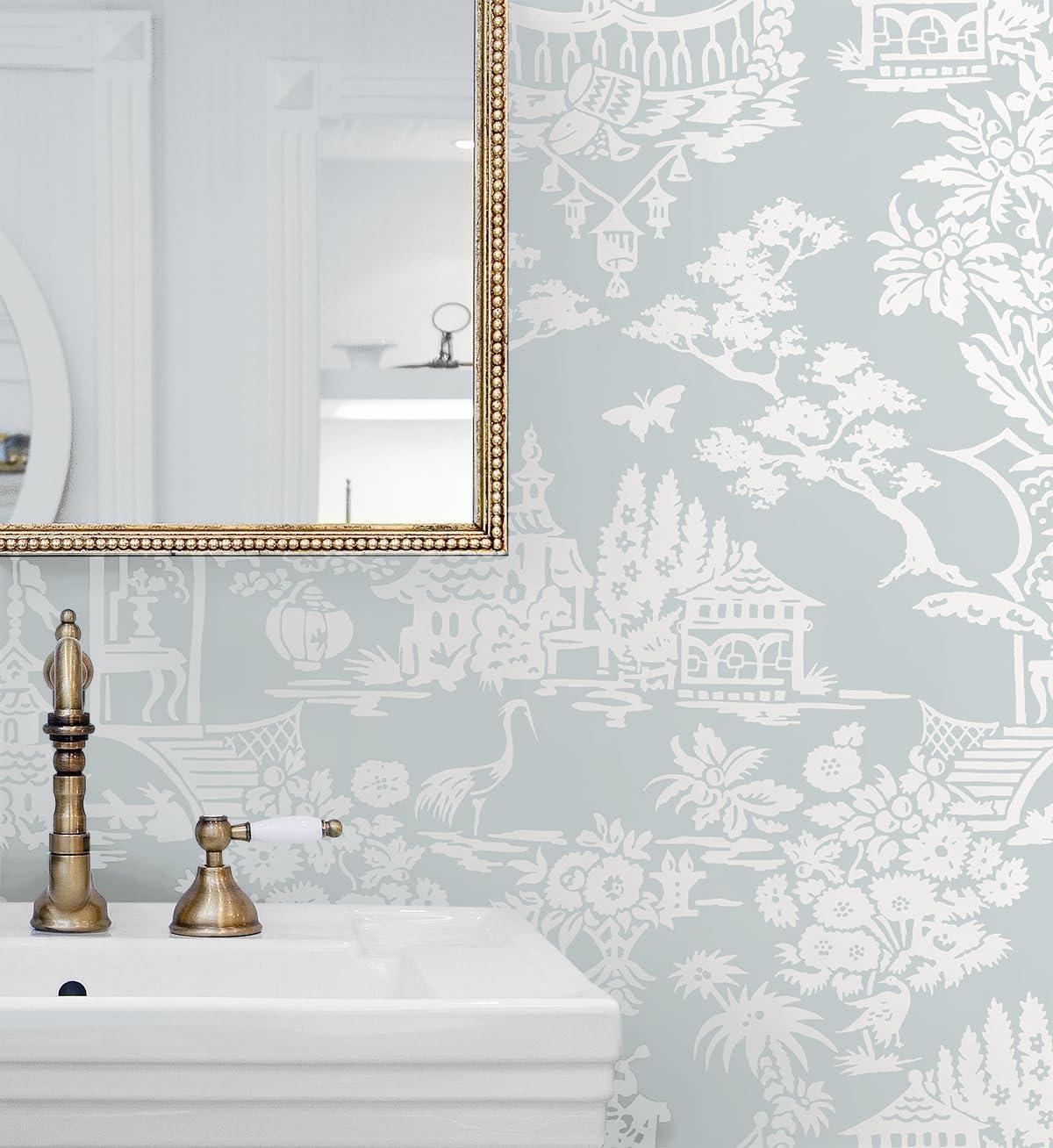 Blue and White Chinoiserie Vinyl Peel & Stick Wallpaper