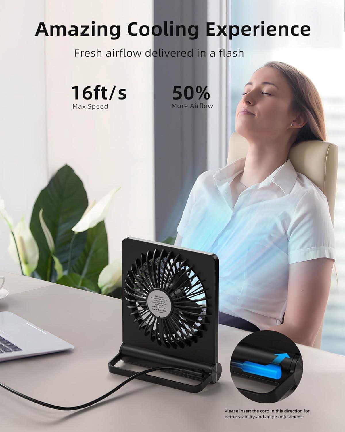 Koonie 5.7" 3-Speed USB-C Tilt Folding Desk Fan