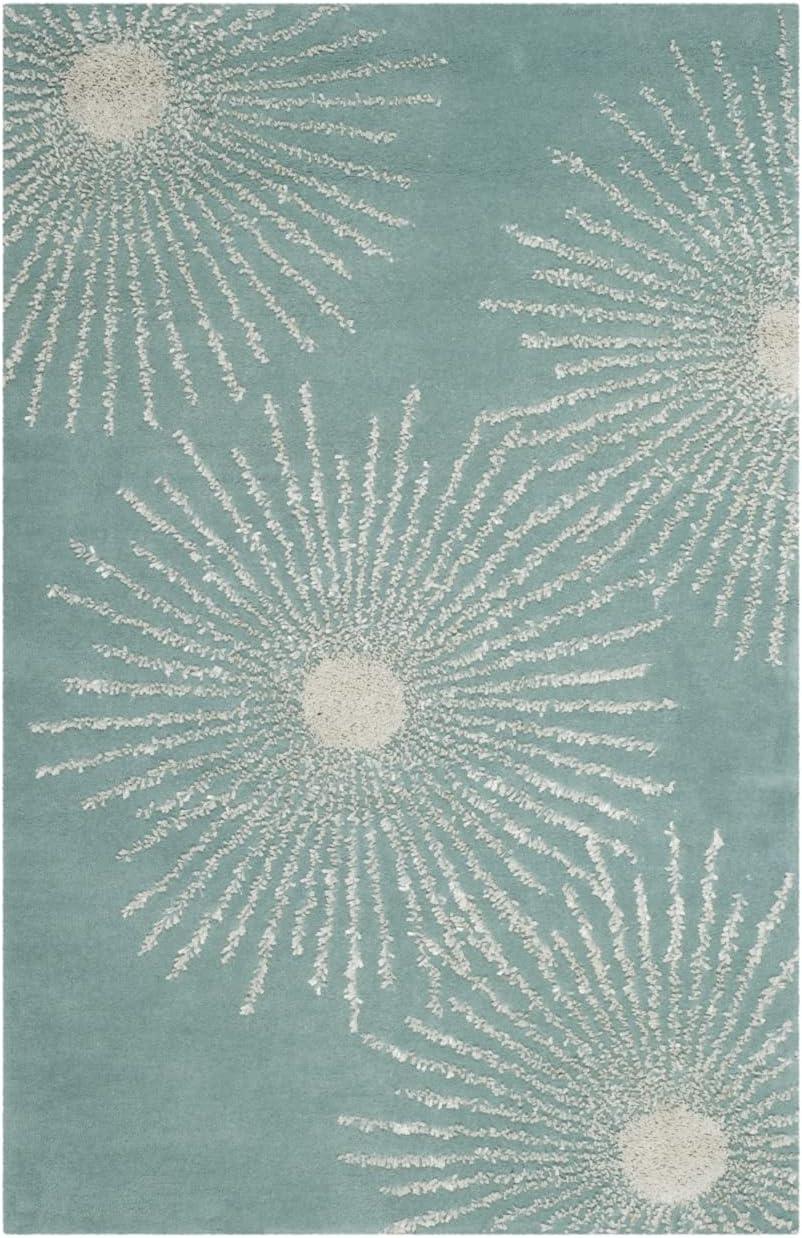 Light Teal Multi Hand-Tufted Wool Viscose Area Rug