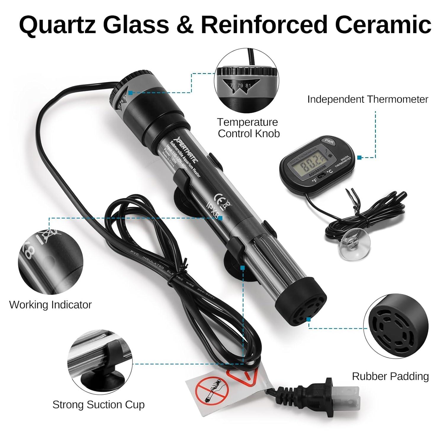 SainSmart XpertMatic Submersible Aquarium Heater, 100W Adjustable Fish Tank Heater Thermostat with Suction Cup, for Marine Saltwater and Freshwater, Up to 20 Gallon Fish Tanks