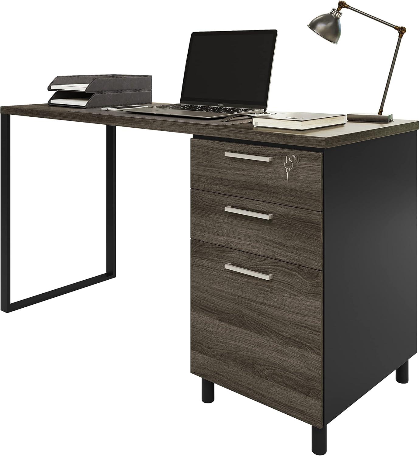 Modern Designs by Crafts and Comfort Milano Modern Home & Office Computer Desk - 47 Inch with 3 Locking Drawers - Wooden Study Writing Desk with Storage Space - Grey/Black