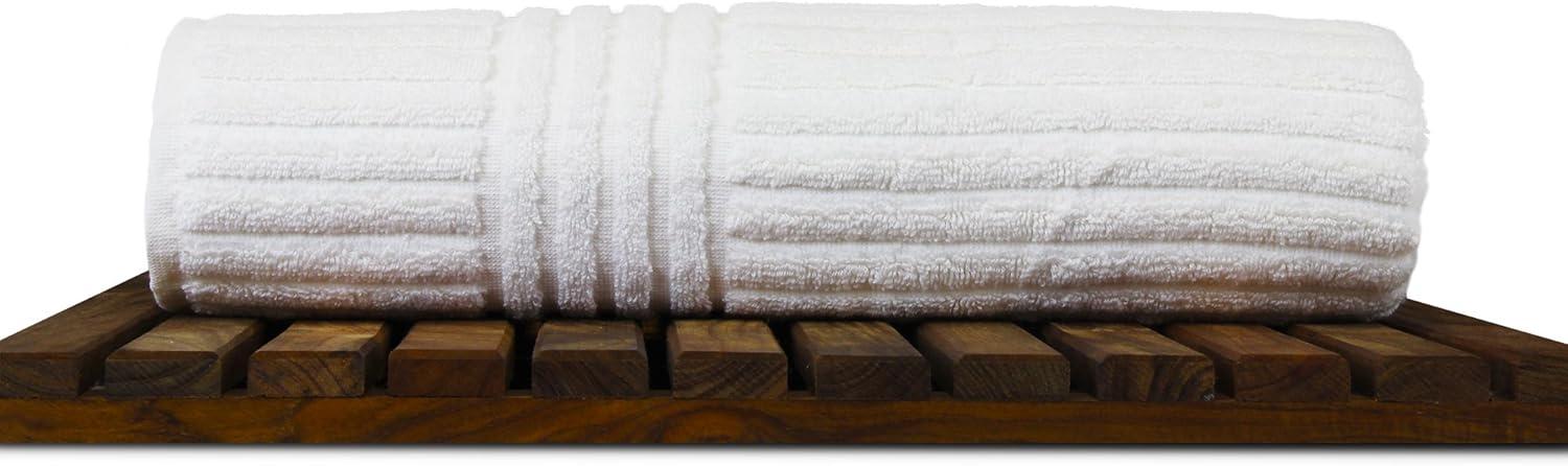 Jiowenm Luxury Hotel & Spa 100% Natural Turkish Cotton Ribbed Channel Pattern Bath Towel (Set of 4), White