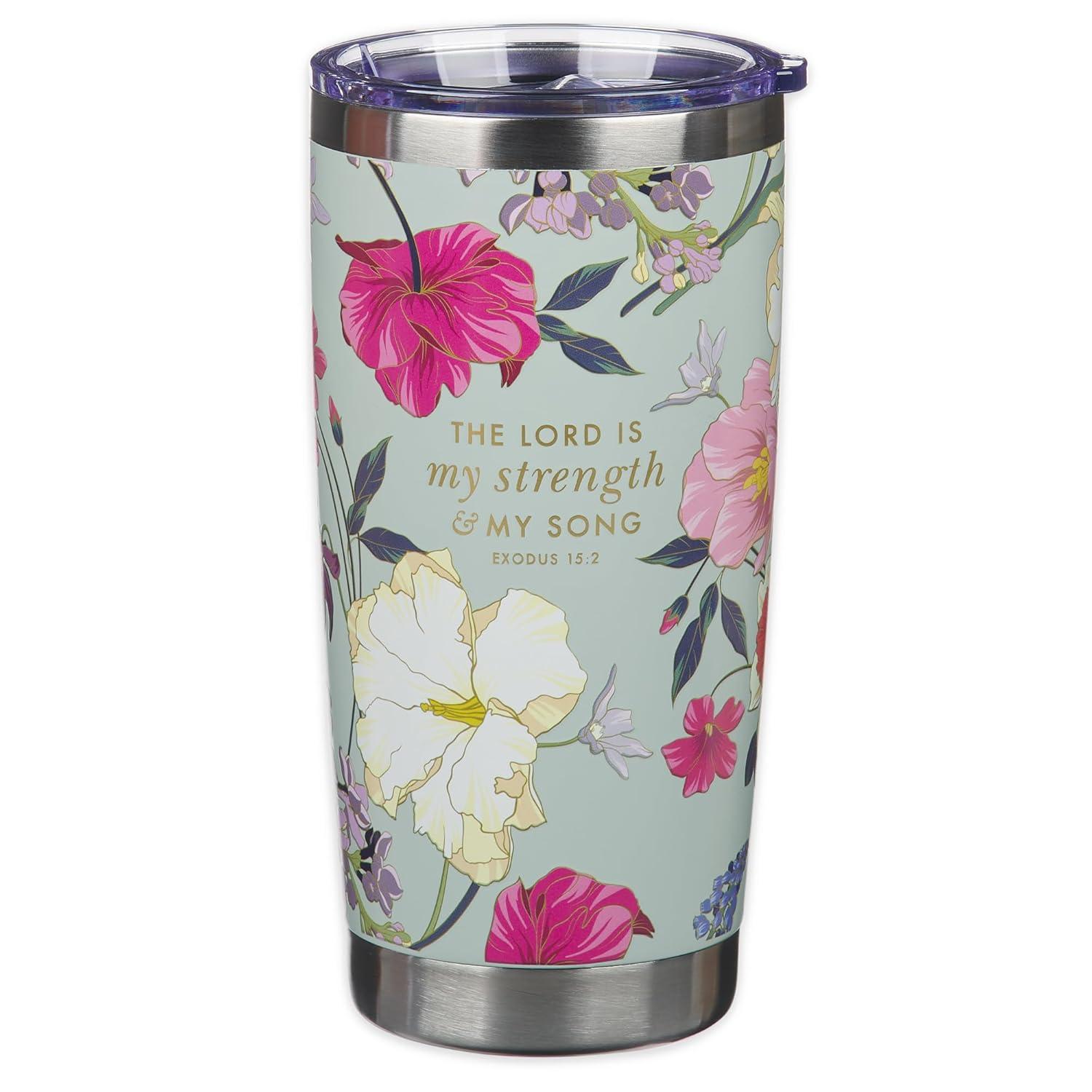 Christian Art Gifts Large Stainless Steel Travel Mug for Women: Lord Is My Strength Bible Verse, Double Wall Vacuum Insu, (Hardcover)