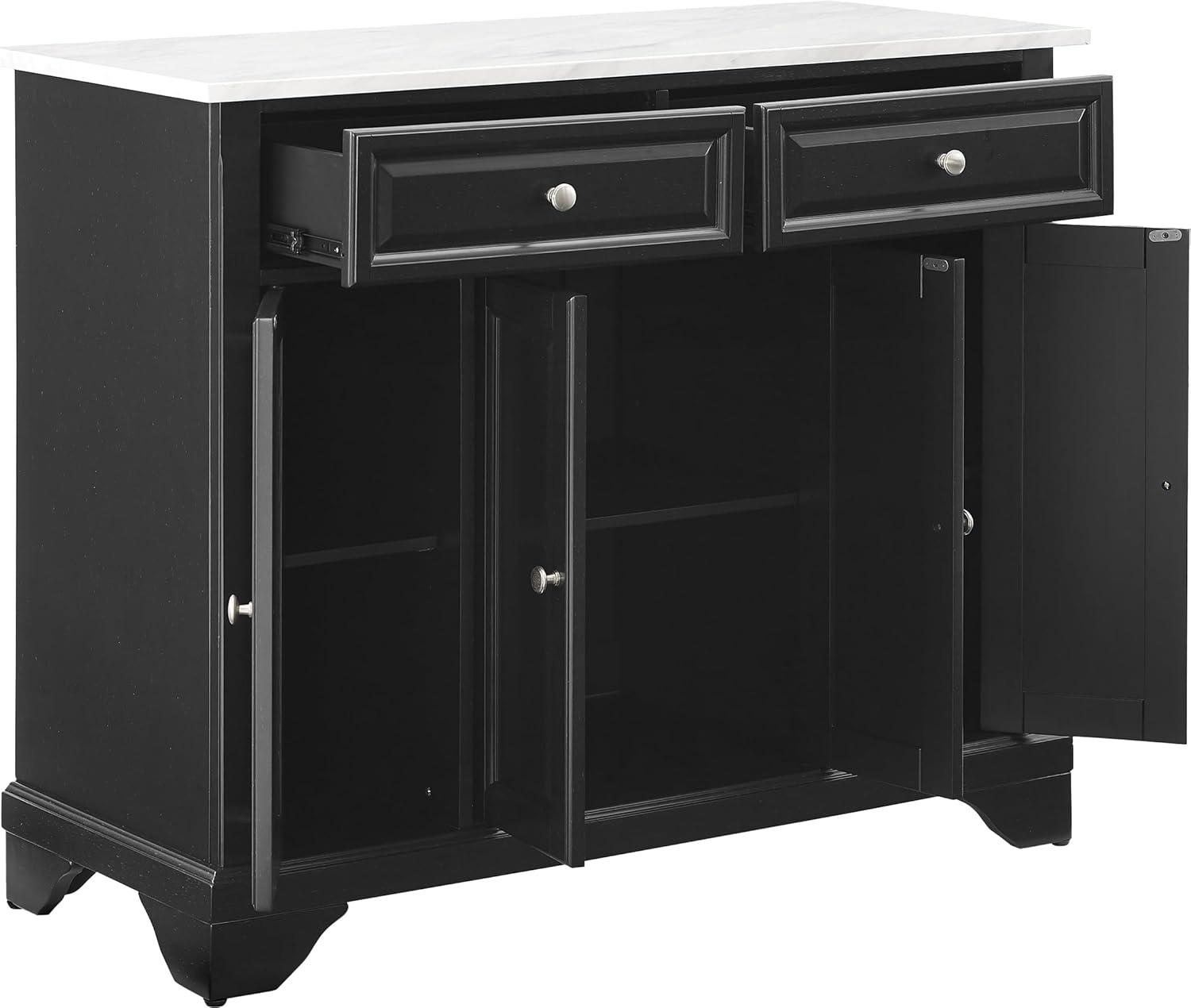 Crosley 42" Avery Kitchen Island/Cart Distressed Black/White Marble: Traditional Style, 6 Shelves, 2 Drawers, Locking Wheels