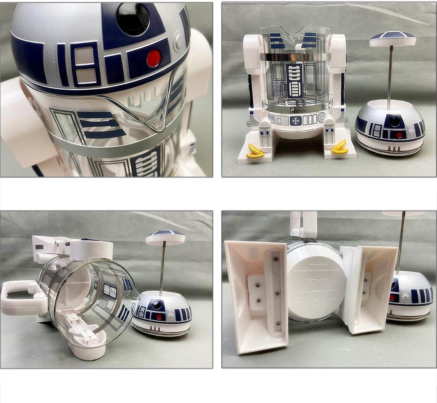 TEENKON French Press Insulated 304 Stainless Steel Coffee Maker, 32 Oz Robot R2D2 Hand Home Coffee Presser, with Filter Screen for Brew Coffee and Tea (White)