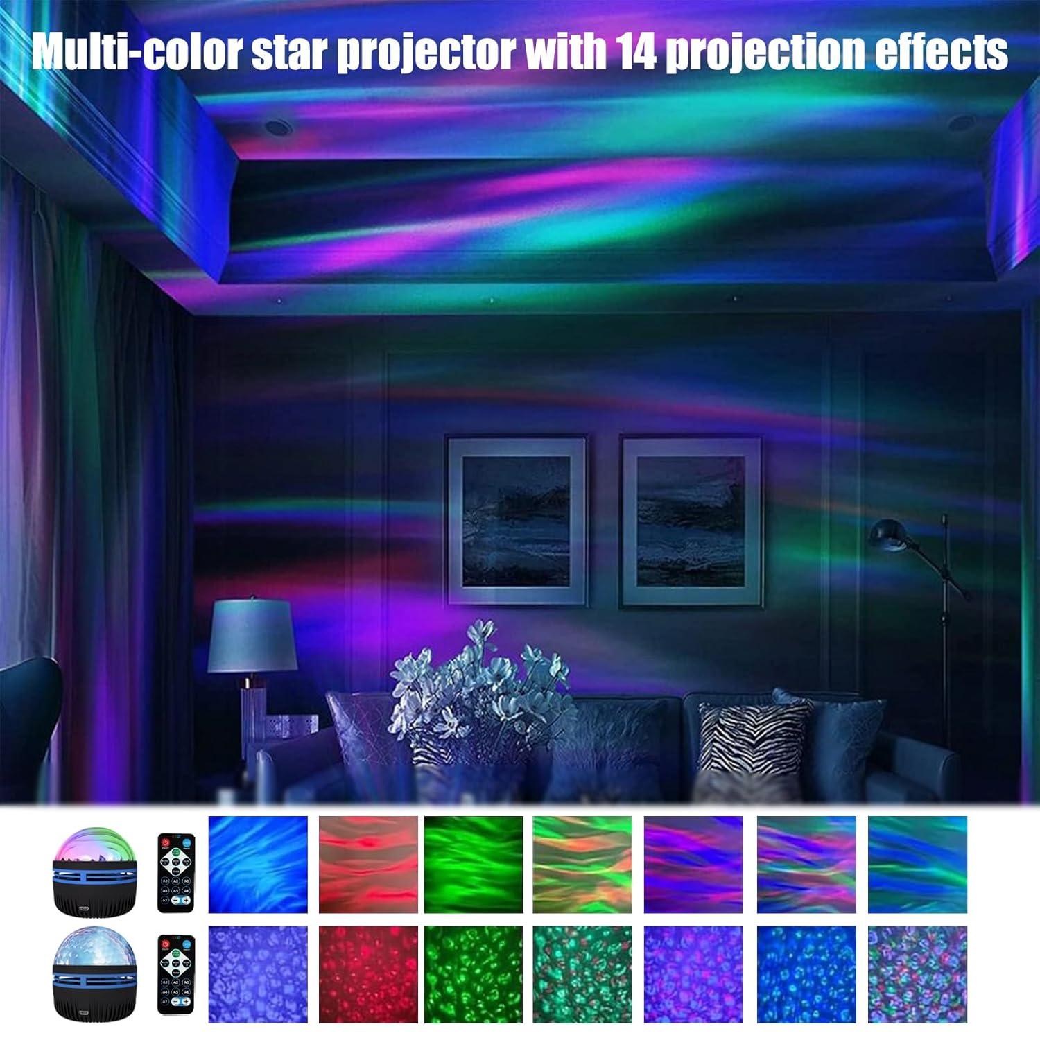 2 in 1 Northern Lights and Ocean Wave Projector with 14 Effects of Galaxy Light for Game Rooms, Parties, Light Projector for Bedroom, led Light Projector for Room Home Decorations