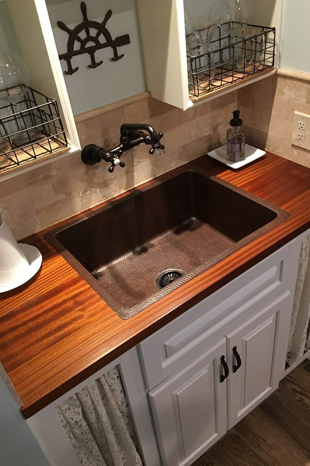 Premier Copper Products KSDB25199 25" Hammered Copper Single Basin Kitchen Sink