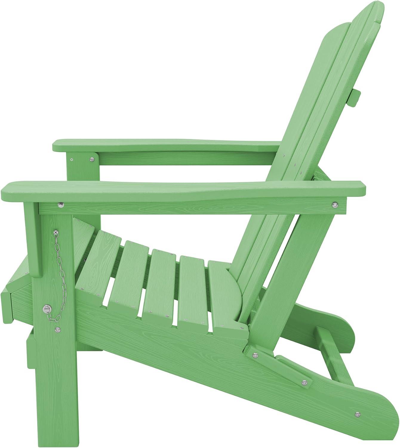 JEAREY Plastic Folding Outdoor Patio Adirondack Chair With Slat Seat Light Green