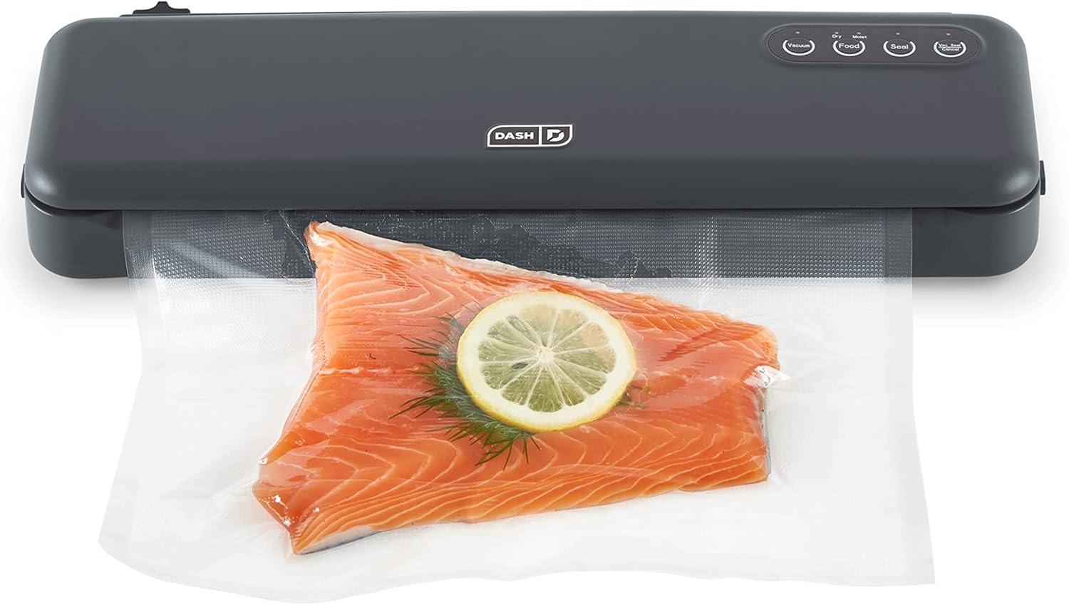 DASH SuperSeal™ Vacuum Sealer for Food Storage and Sous Vide, Perfect for Preserving Fresh Ingredients, Single Use & Reusable Bags and Cutter Included - Grey