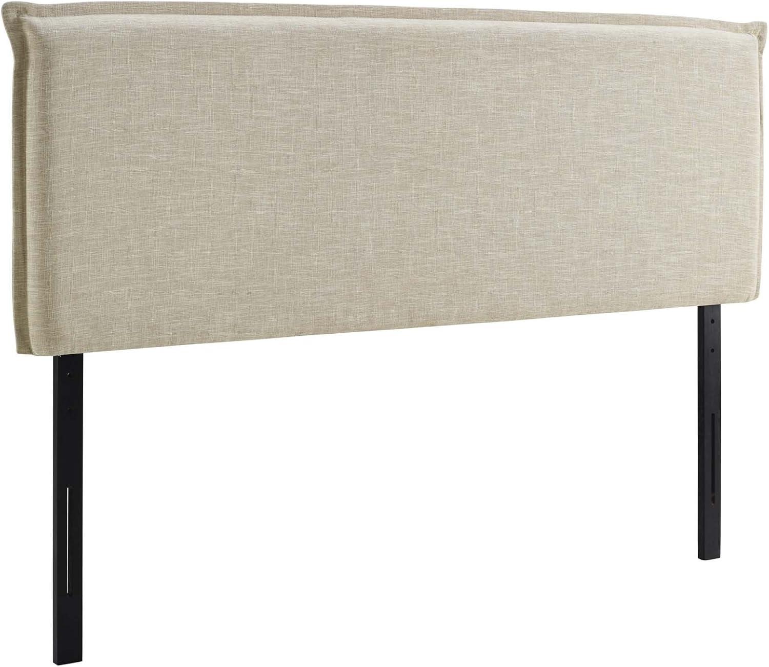 Beige Linen Upholstered Queen Headboard with French Piping