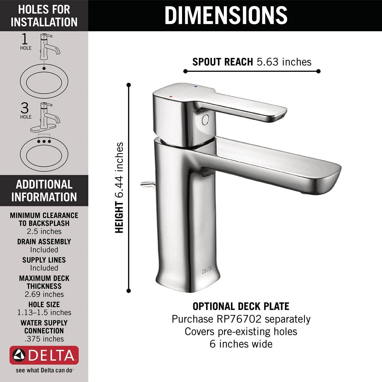 Delta Modern Chrome 6.5" Single Hole Bathroom Faucet with Drain Assembly