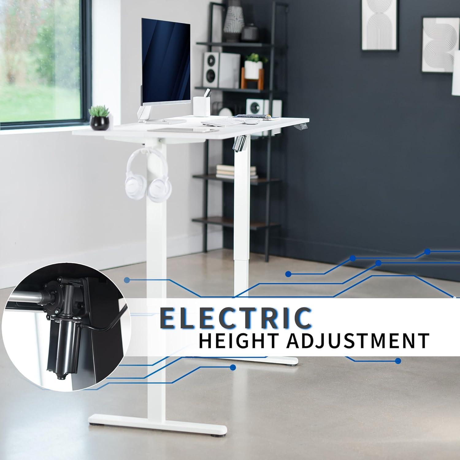 White 55" Electric Adjustable Height Standing Desk with Memory Controller