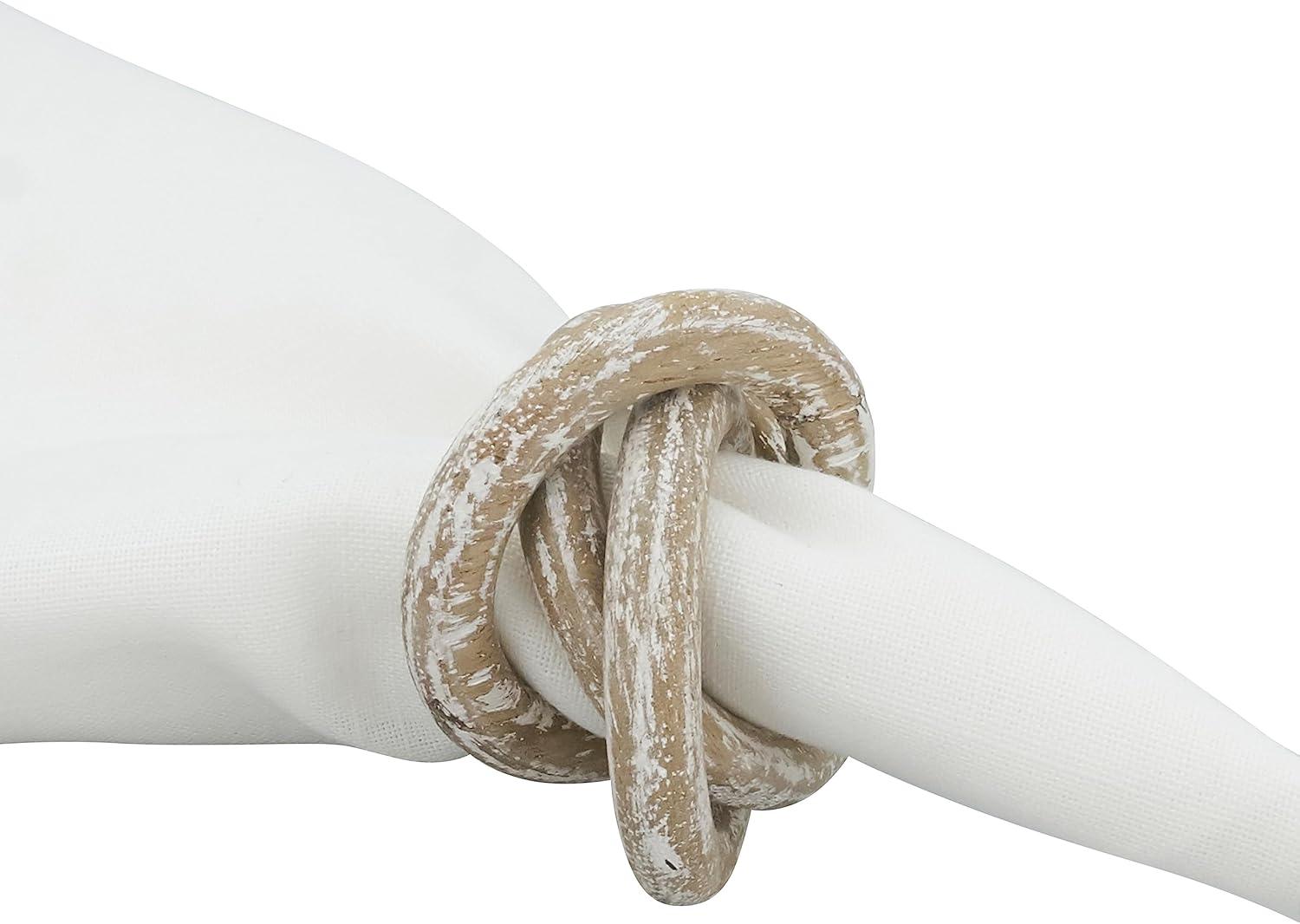 Saro Lifestyle Wooden Dinner Napkin Rings With Interlock Design, White, (Set of 4 pcs)