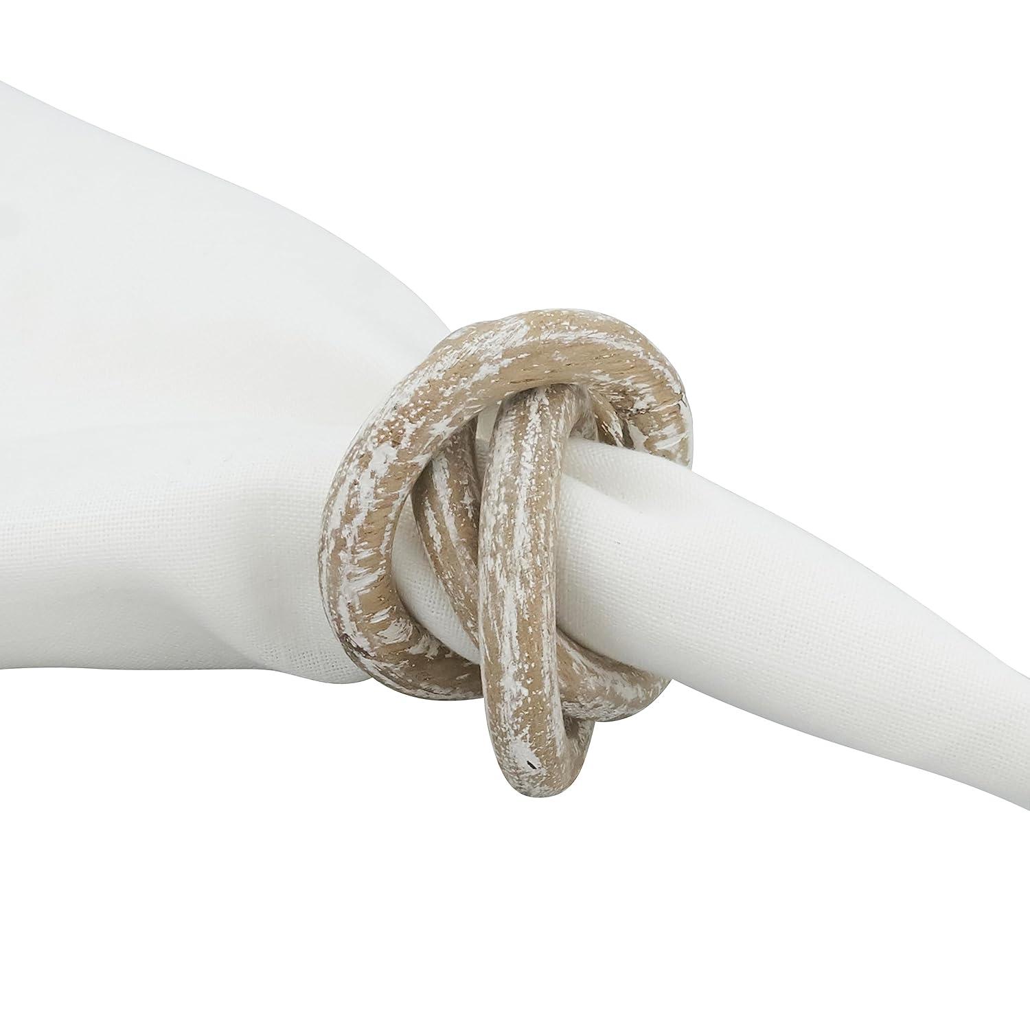 Saro Lifestyle Wooden Dinner Napkin Rings With Interlock Design, White, (Set of 4 pcs)