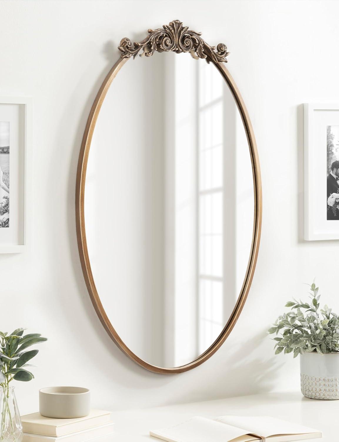 Kate & Laurel All Things Decor 24"x36" Arendahl Traditional Vertical Oval Wall Mirror Antique Gold: Ornate, No Assembly Required