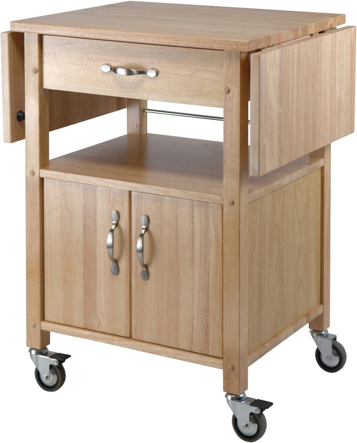 Transitional Brown Wood Drop-Leaf Kitchen Cart with Storage