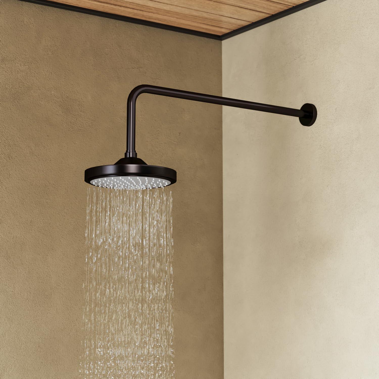 Naiture L Shaped, Corner Shower Head Extension Arm with Flange, 20 inch Length, Straight Lower Rain Fall Shower Head, Long Extender Pipe, Brass, Oil Rubbed Bronze Finish