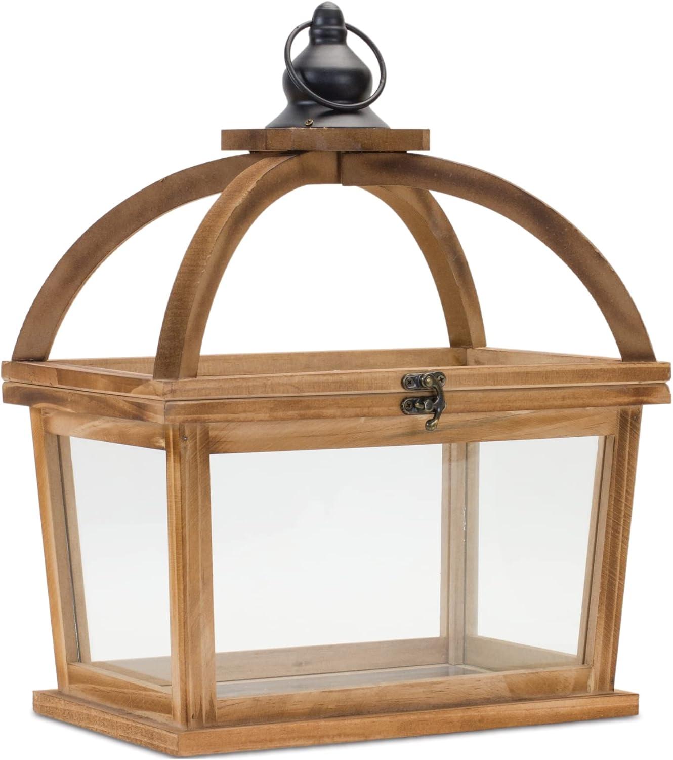 Melrose Decorative Candle Lantern, Set of 2, 9.5" L x 11" H, 12.25" L x 16" H, Wood and Glass, Table or Hanging Holiday Decoration