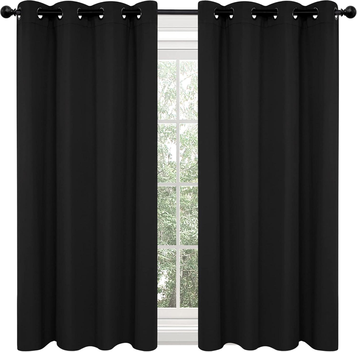 Coodeto Short Blackout Curtains Black, Set of 2, W52 x L63 - Blackout Curtains for Kitchen and Kids Bedroom