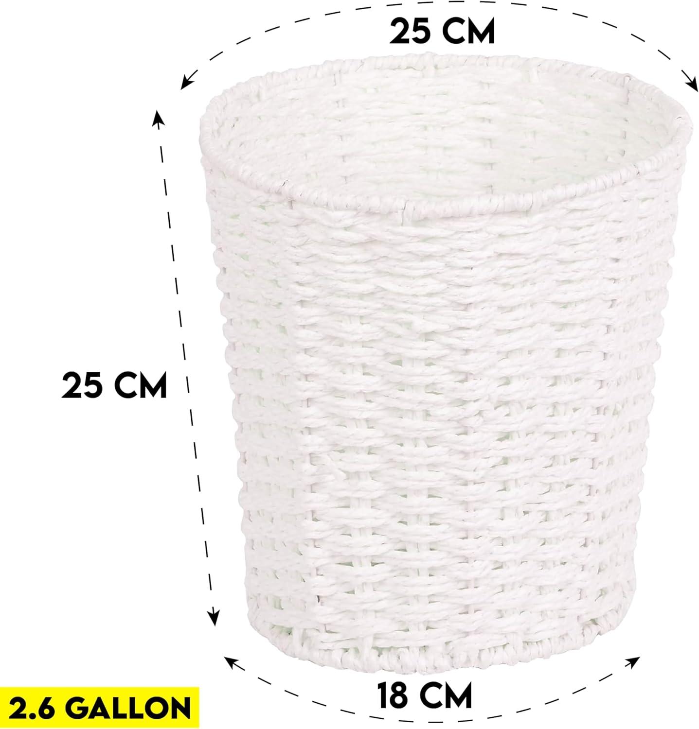 White Round Wicker Waste Basket for Bathroom