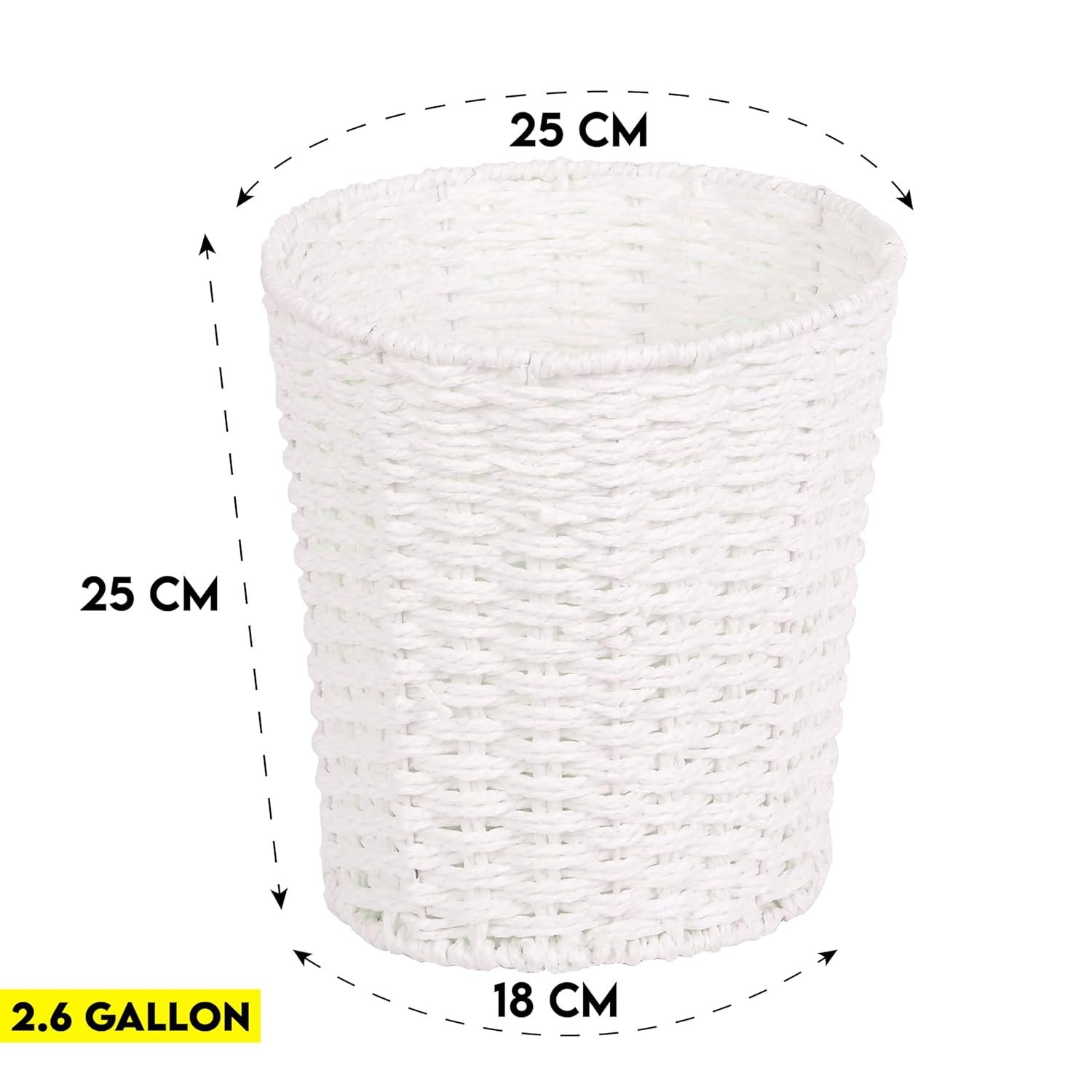Round Wicker Waste Basket Paper Bin - Wicker Trash Basket - Woven Trash Can Rubbish Basket for Bedroom, Bathroom, Offices or Home (White)