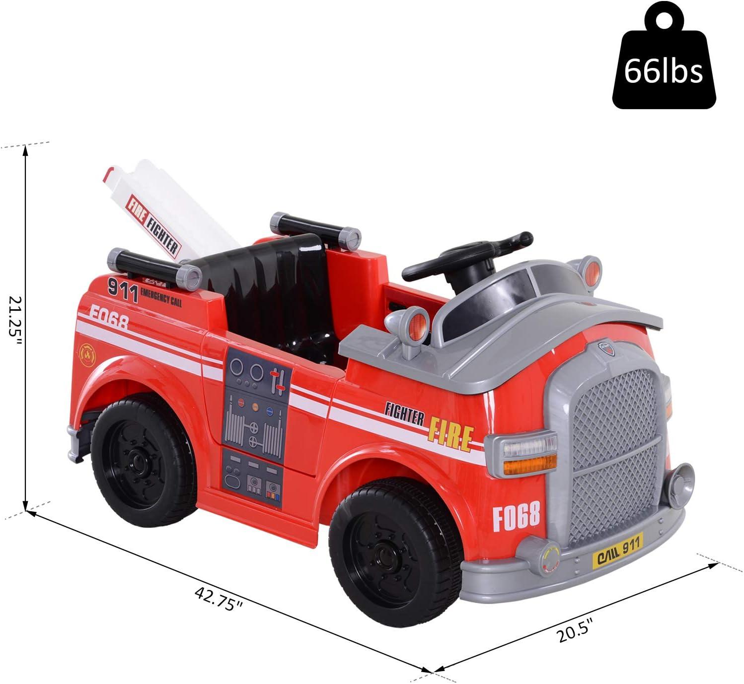 Red 6V Electric Ride-On Fire Truck with Remote Control