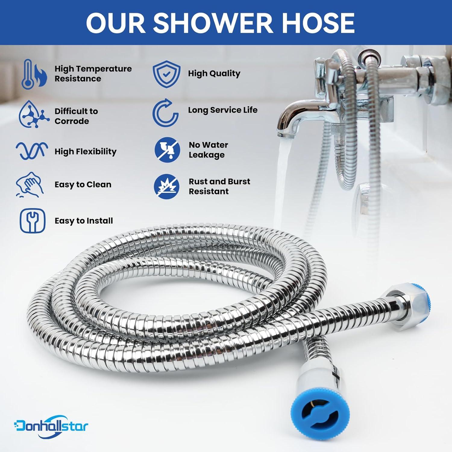 Shower Hose, 79 Inches Extra Long Stainless Steel Handheld Shower Head Hose with Brass Insert and Nut - Durable and Flexible(Chrome)