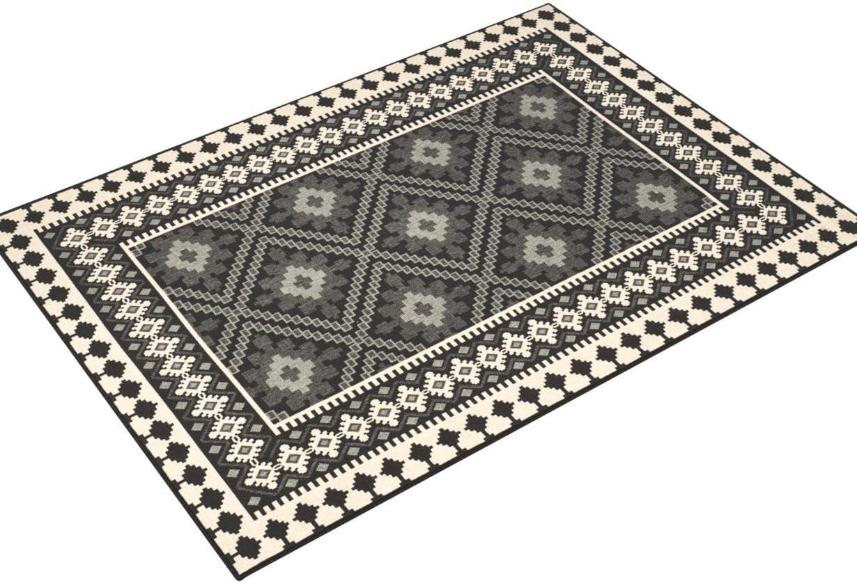 Veranda VER099 Power Loomed Indoor and Outdoor Area Rug - Black/Creme - 6'7"x9'6" - Safavieh.
