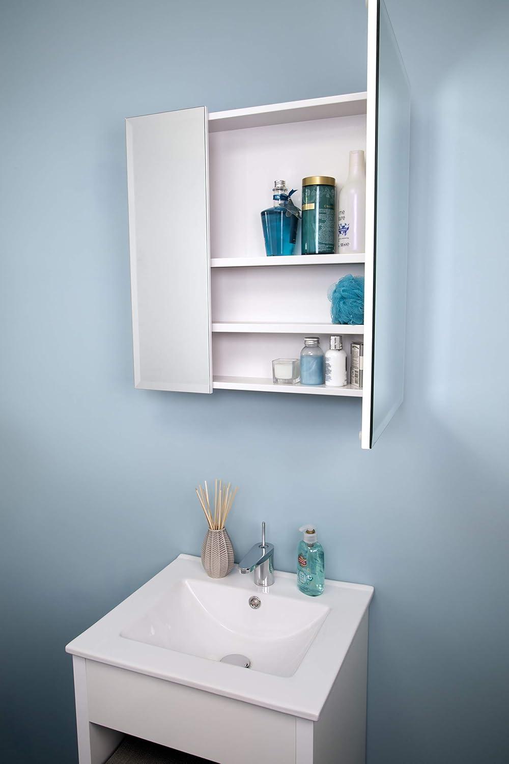 Croydex Wellington Double Door Aluminium Bathroom Medicine Cabinet in White (24x24in)