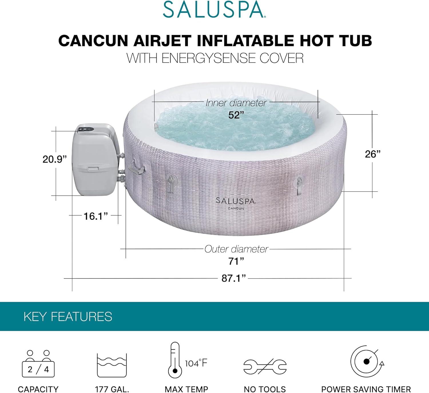 Bestway SaluSpa Cancun AirJet Inflatable Hot Tub with 120 Soothing Jets