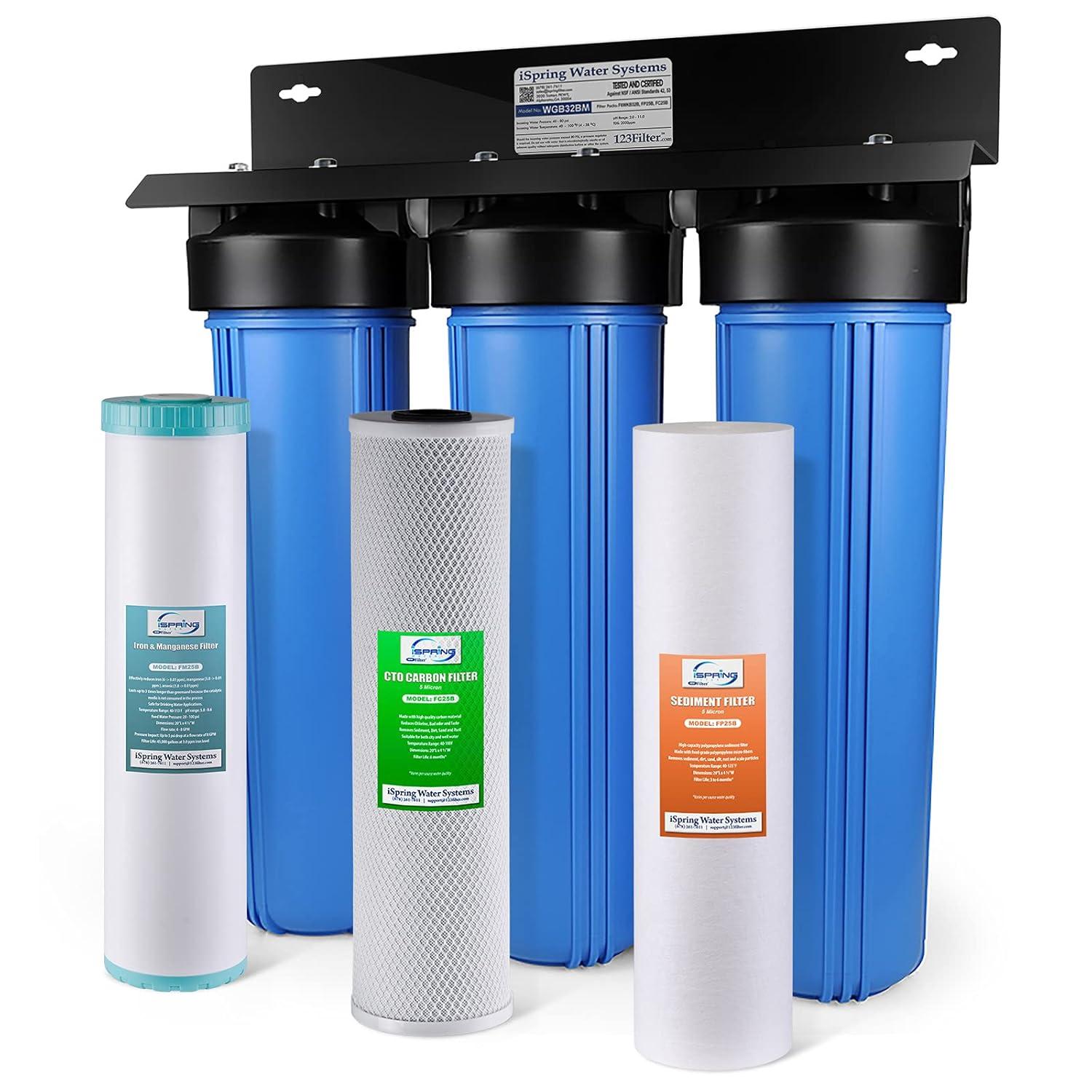 iSpring 3-Stage Whole House Filtration System With Sediment, Carbon & Iron/Manganese Filter