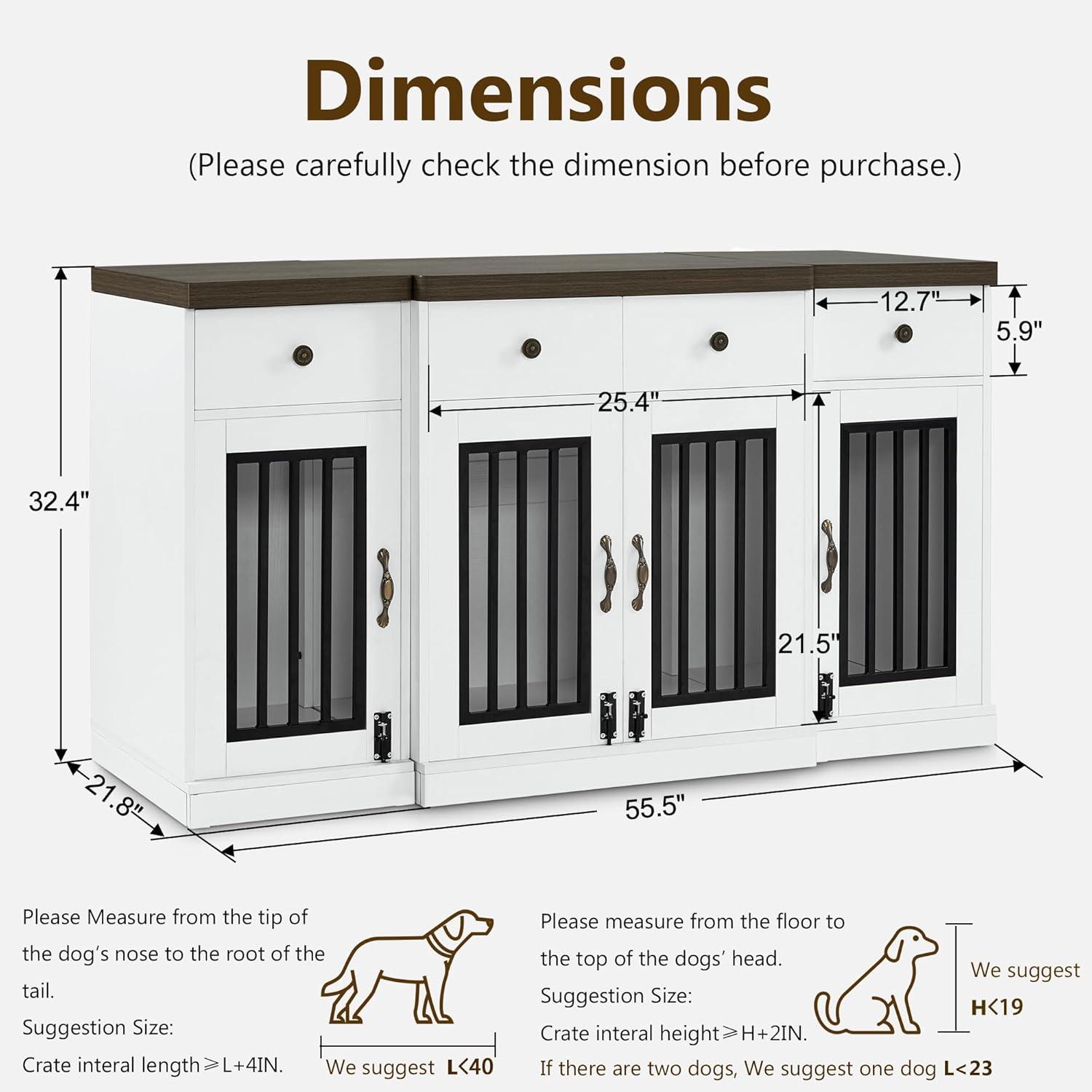 MCombo Wooden Dog Crate Furniture, Dog Kennel Pet House TV Stand with 4 Drawers & 4 Lockable Doors, Pet Crate Table for Medium/Large Dogs 1872