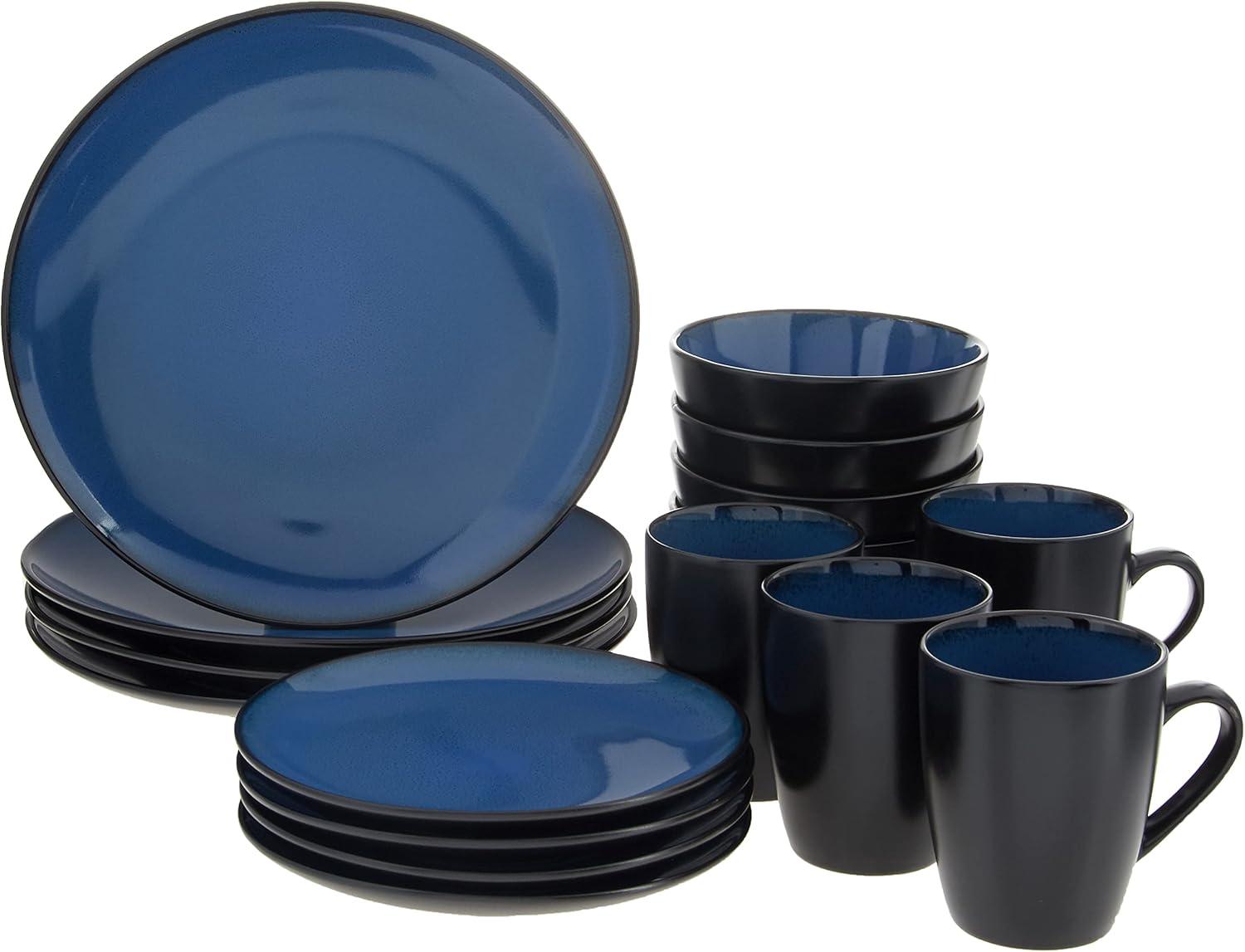 Blue Ceramic 16-Piece Reactive Glaze Dinnerware Set