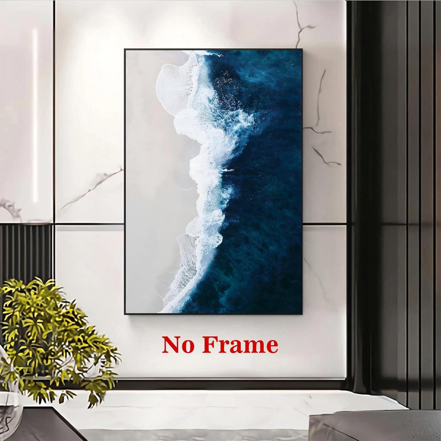 Shiartex Ocean Wave Canvas Wall Art Navy Blue Ocean Pictures Beach Scene Painting Modern Coastal Prints Nature Ocean Wall Art Blue Ocean Paintings Ocean Landscape for Living Room Bedroom 16x20 Inch