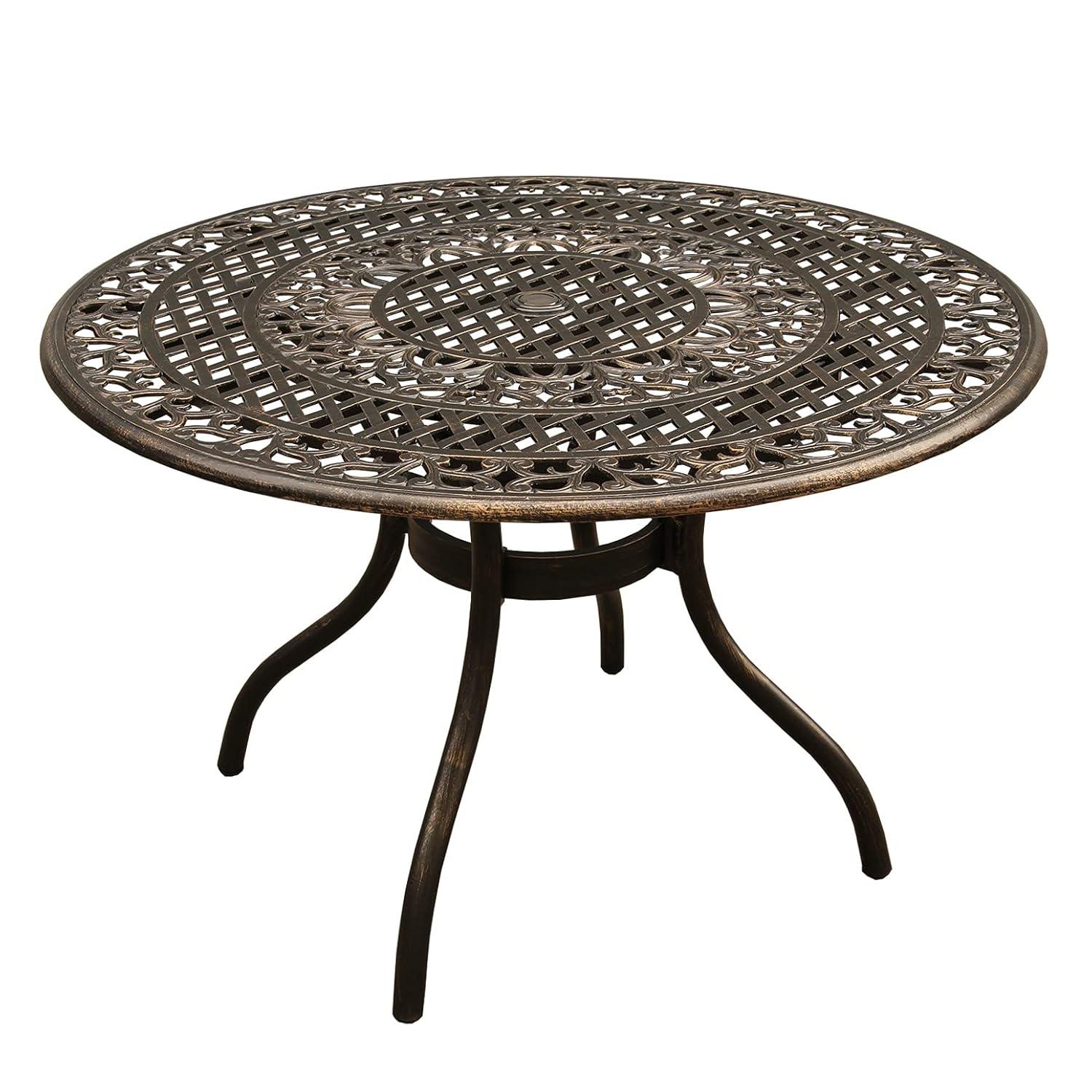48" Ornate Mesh Aluminum Round Patio Dining Table - Black - Oakland Living: Weather-Resistant, UV-Protected Outdoor Furniture