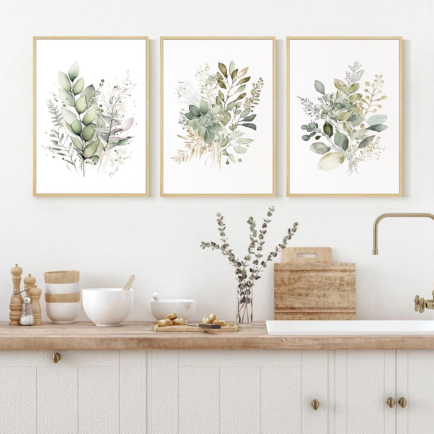 Watercolor Botanical Wall Art Set Of 3 Boho Floral Canvas Wall Decor Prints Sage Green Wildflower Wall Art Modern Flower Pictures Botanical Painting For Bedroom Bathroom 16X24 Inch Unframed
