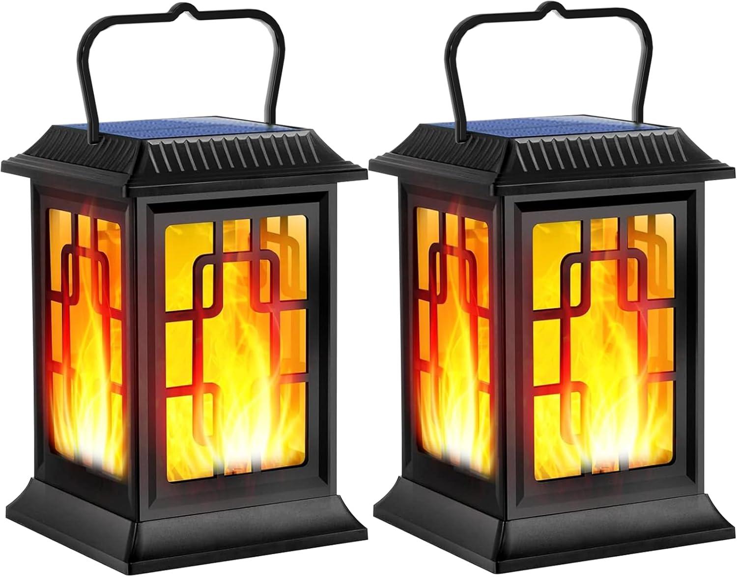 BEACHWATER POOL & SPA, LLC Solar Lanterns Outdoor, Waterproof Hanging Solar Lanterns, Garden Lanterns Solar Powered Flame Lights LED Lanterns Lights For Patio Pathway Deck Yard (2 Pack)
