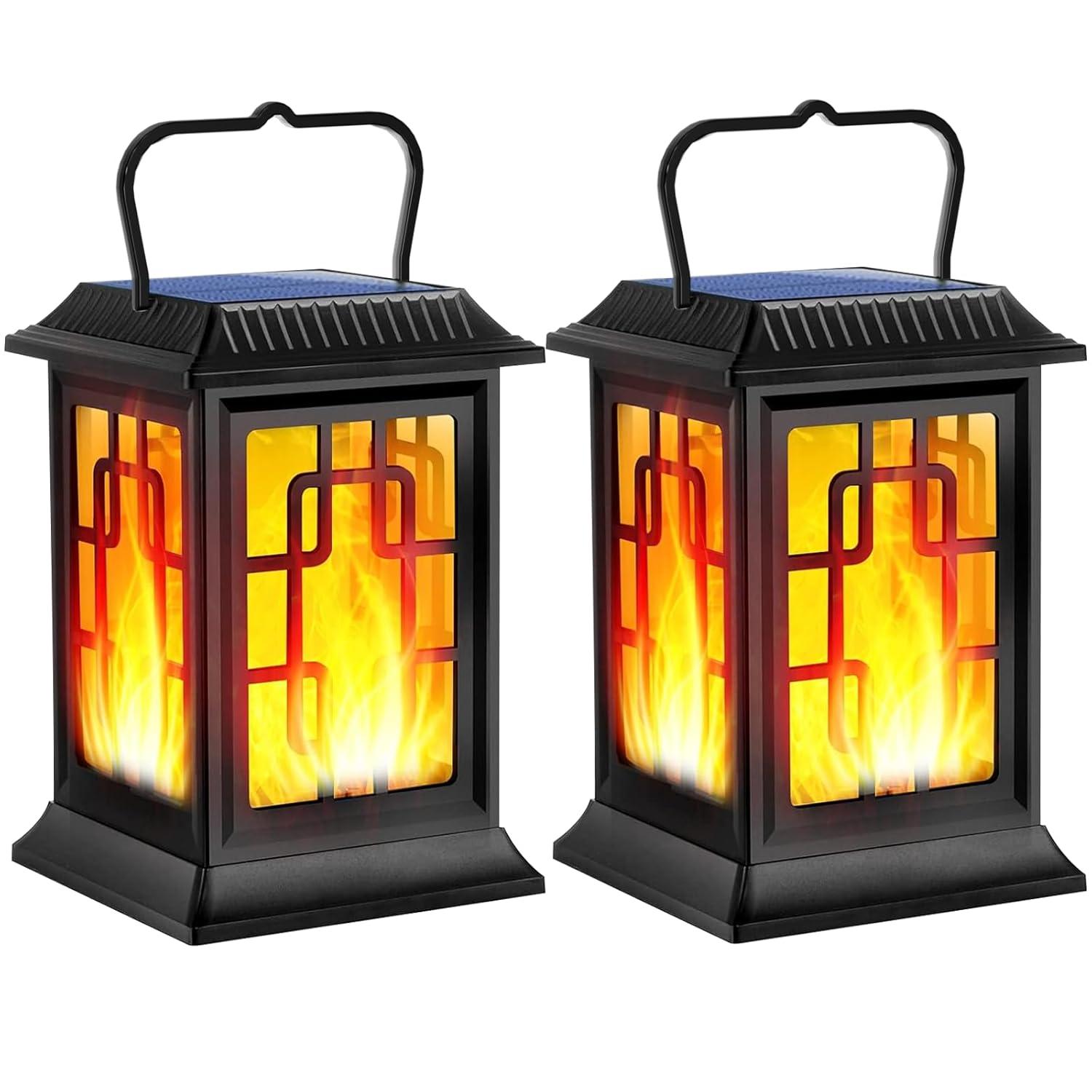 BEACHWATER POOL & SPA, LLC Solar Lanterns Outdoor, Waterproof Hanging Solar Lanterns, Garden Lanterns Solar Powered Flame Lights LED Lanterns Lights For Patio Pathway Deck Yard (2 Pack)