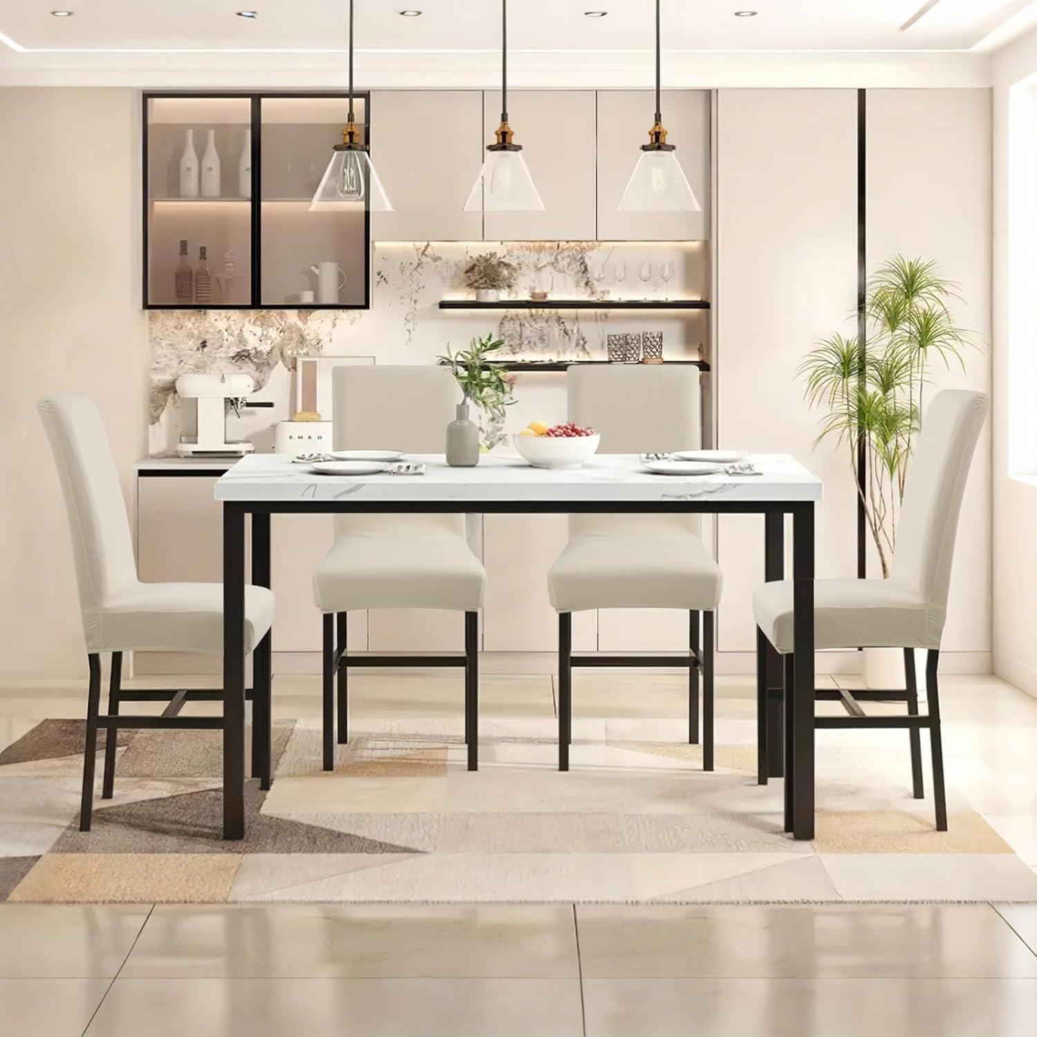 YISUN Dining Chair Covers, Stretch Spandex Chair Seat Cover Removable Washable Parson Chair Cover Kitchen Chair Protector Slipcovers (Beige Light, 6)