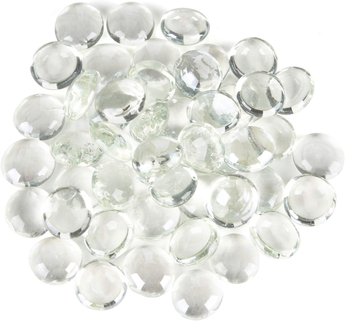 WGV Flat Marbles, Pebbles, Glass Gems, Wedding, Aquarium Decor, Crystal Rocks, Clear (2 Pounds, Approx 200 pcs)