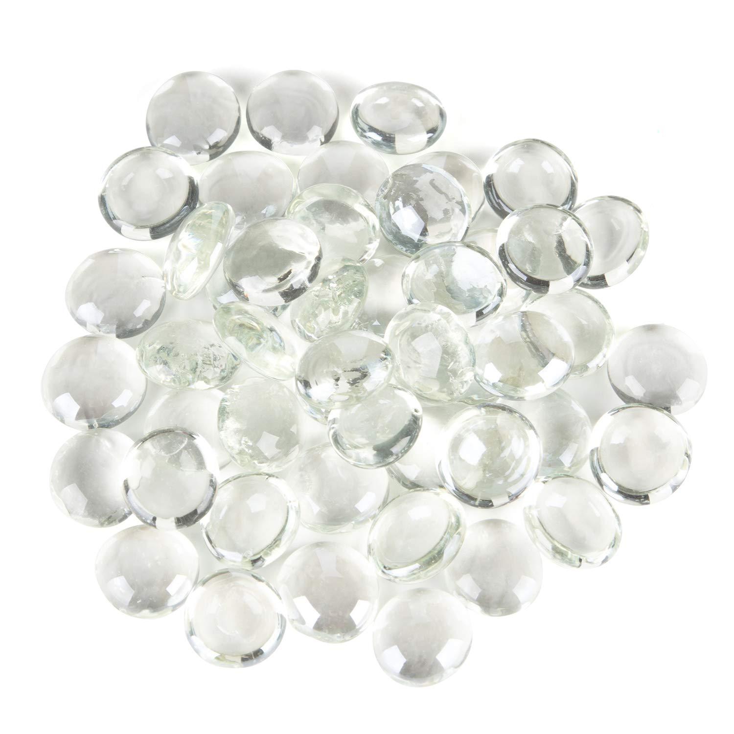 WGV Flat Marbles, Pebbles, Glass Gems, Wedding, Aquarium Decor, Crystal Rocks, Clear (2 Pounds, Approx 200 pcs)