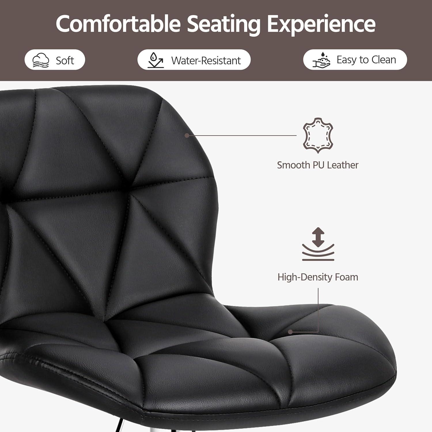 Modern Black Faux Leather Adjustable Swivel Bar Stools, Set of 2