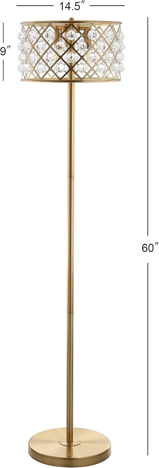 Elizabeth 60" Crystal/Metal LED Floor Lamp, Brass Gold/Clear