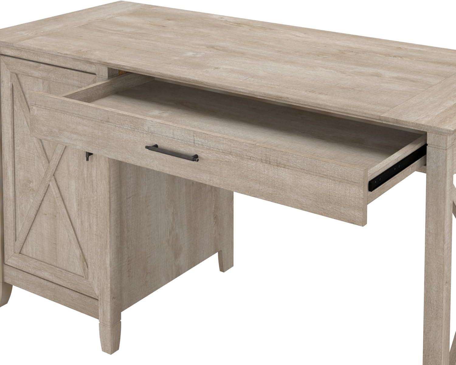 Bush Furniture Key West 54" Computer Desk with Storage, Washed Gray