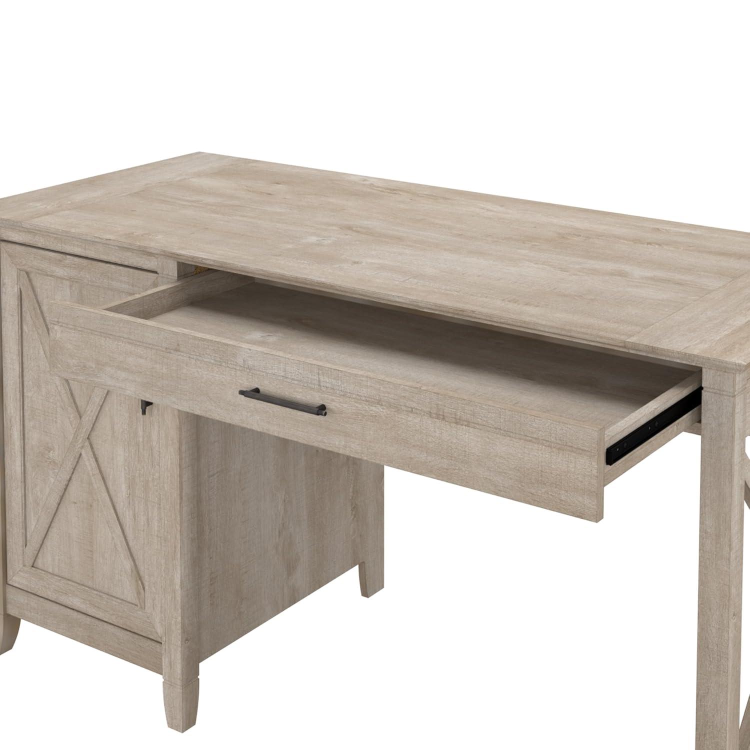 Bush Furniture Key West 54" Computer Desk with Storage, Washed Gray